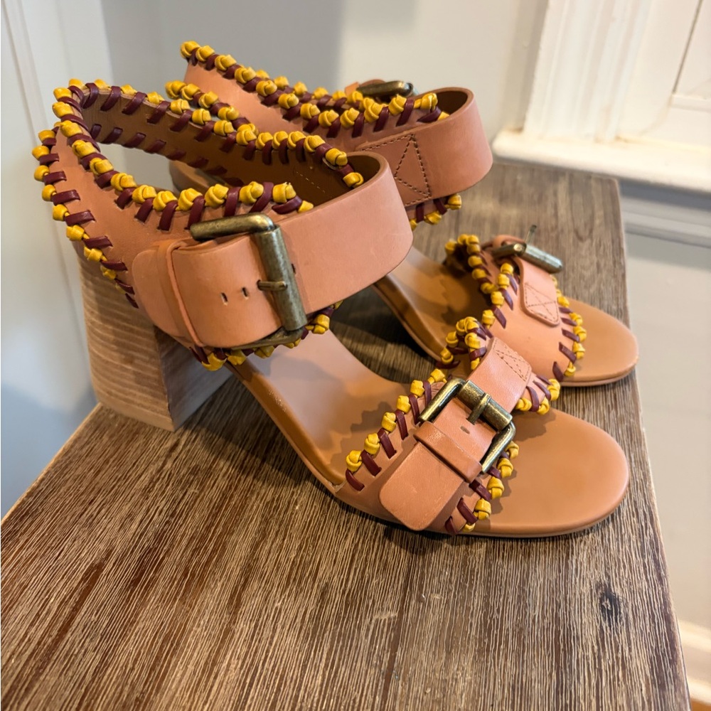 See By Chloe | Romy City Whipstitch Buckle Block Heel Sandals Leather Size 37